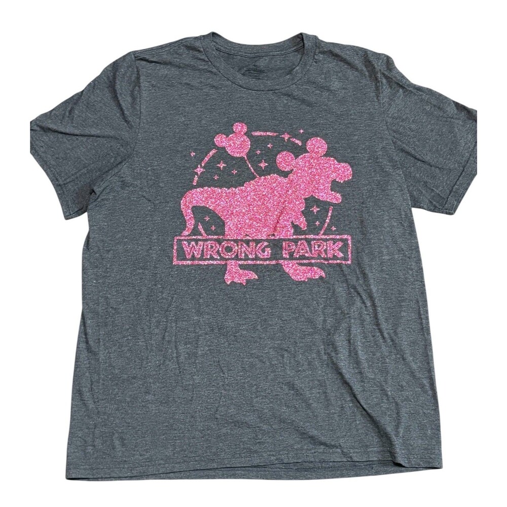 Wrong Park T-Rex At Disney Vacation Funny Women’s Adult L Size T-Shirt Glitter